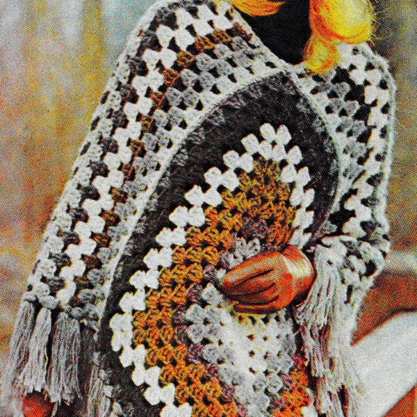 INSTANT DOWNLOAD PDF Vintage Crochet Pattern    Quick Granny Square  Poncho Retro 1970s
