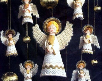 Plastic Canvas Pattern Tree Topper Angel and Angel Choir Tree Ornaments Christmas Holiday Decoration Tree Trims Instant Digital Download