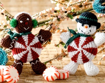 Vintage Crochet Pattern Peppermint People Gingerbread Man Snowman Amigurumi Christmas Decoration Holiday Ornament  DIGITAL DOWNLOAD PDF