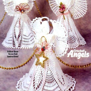 INSTANT DOWNLOAD PDF Vintage Crochet Pattern Angels Seven Designs Christmas Tree Mantel Table Decorations Holiday Ornament Tree Trims image 3