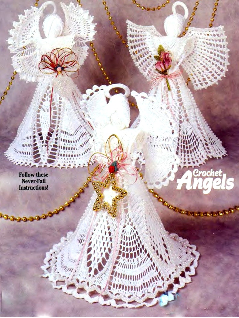 INSTANT DOWNLOAD PDF Vintage Crochet Pattern Angels Seven Designs Christmas Tree Mantel Table Decorations Holiday Ornament Tree Trims image 3