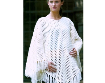 LAST FEW DAYS - Closing Soon!  Vintage Crochet Pattern    Quick Fringed  Poncho  Cape Wrap Retro 1970s