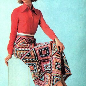 INSTANT DOWNLOAD PDF Vintage Crochet Pattern Granny Squares Maxi Skirt Retro Boho Festival image 2