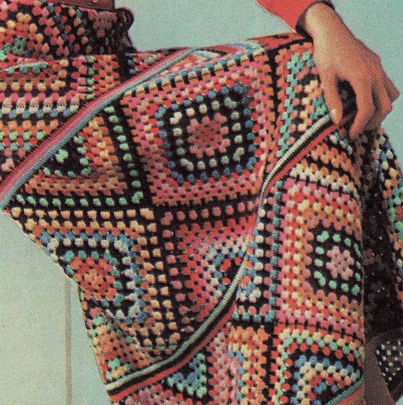 INSTANT DOWNLOAD PDF Vintage Crochet Pattern Granny Squares Maxi Skirt Retro Boho Festival image 4