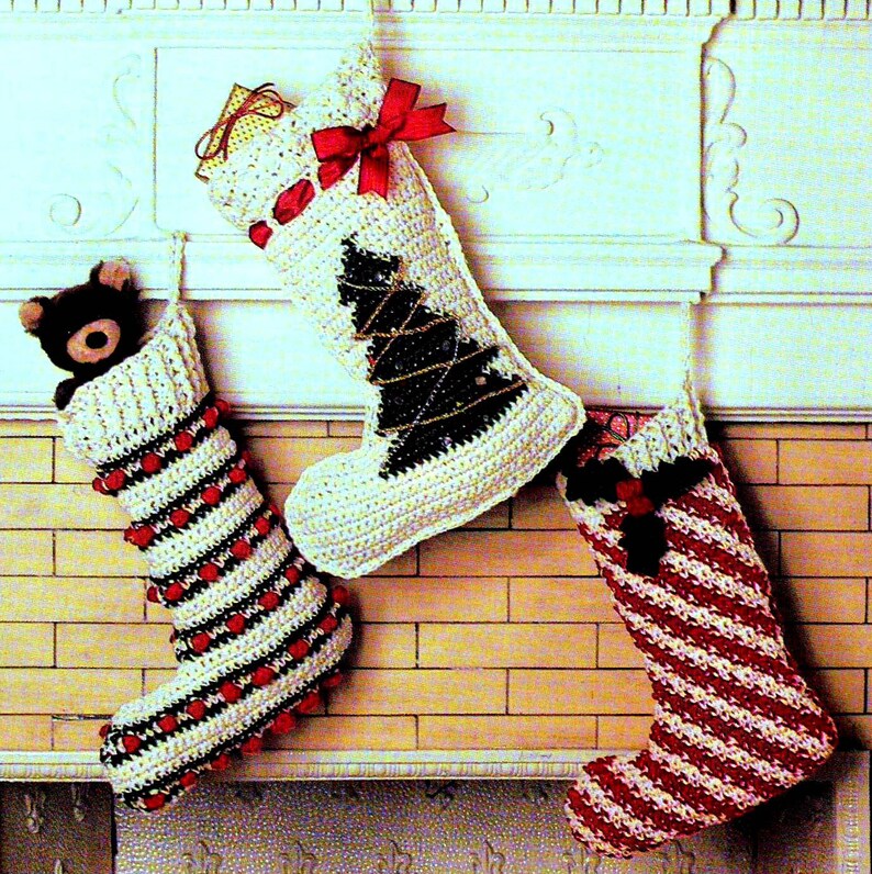 Vintage Crochet Pattern Christmas Stocking Tree Candy Cane ...