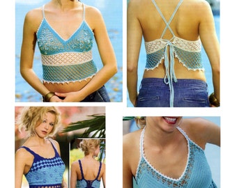 SALE  Vintage Crochet Pattern Booklet  Halter Crop Top Vest Skirt Bikini Sun Suit Beach Outfit Summer Tops Pool Party PDF