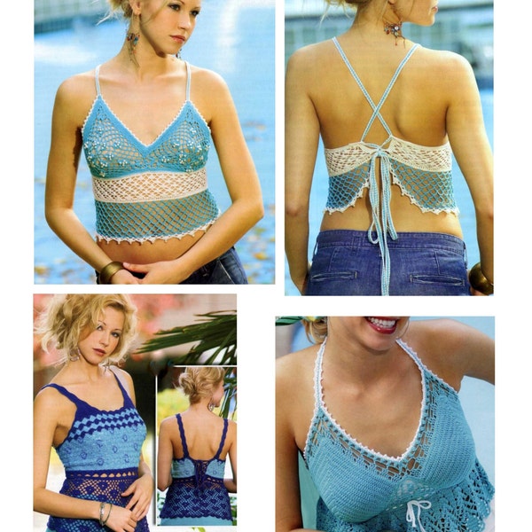 SALE  Vintage Crochet Pattern Booklet  Halter Crop Top Vest Skirt Bikini Sun Suit Beach Outfit Summer Tops Pool Party PDF