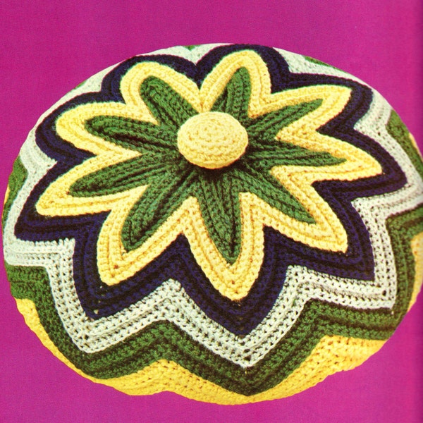 INSTANT DOWNLOAD PDF Vintage Crochet Pattern    Chevron Circular Cushion Pillow Cover  Retro