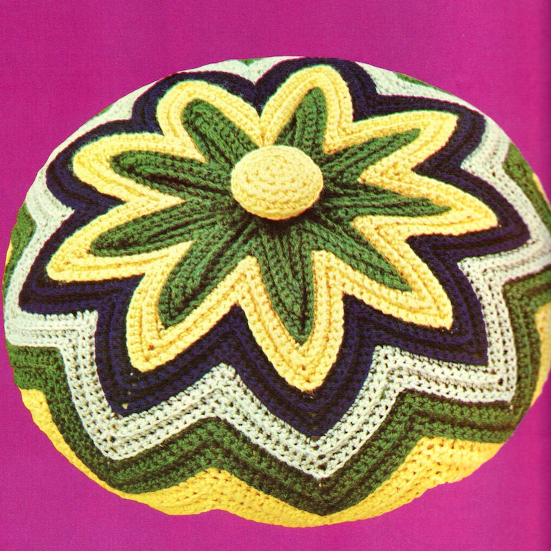 INSTANT DOWNLOAD PDF Vintage Crochet Pattern Chevron Circular Cushion Pillow Cover Retro image 1