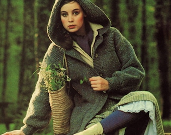 Vintage Knitting Pattern  1970s Chunky Hooded Jacket Coat INSTANT DOWNLOAD PDF