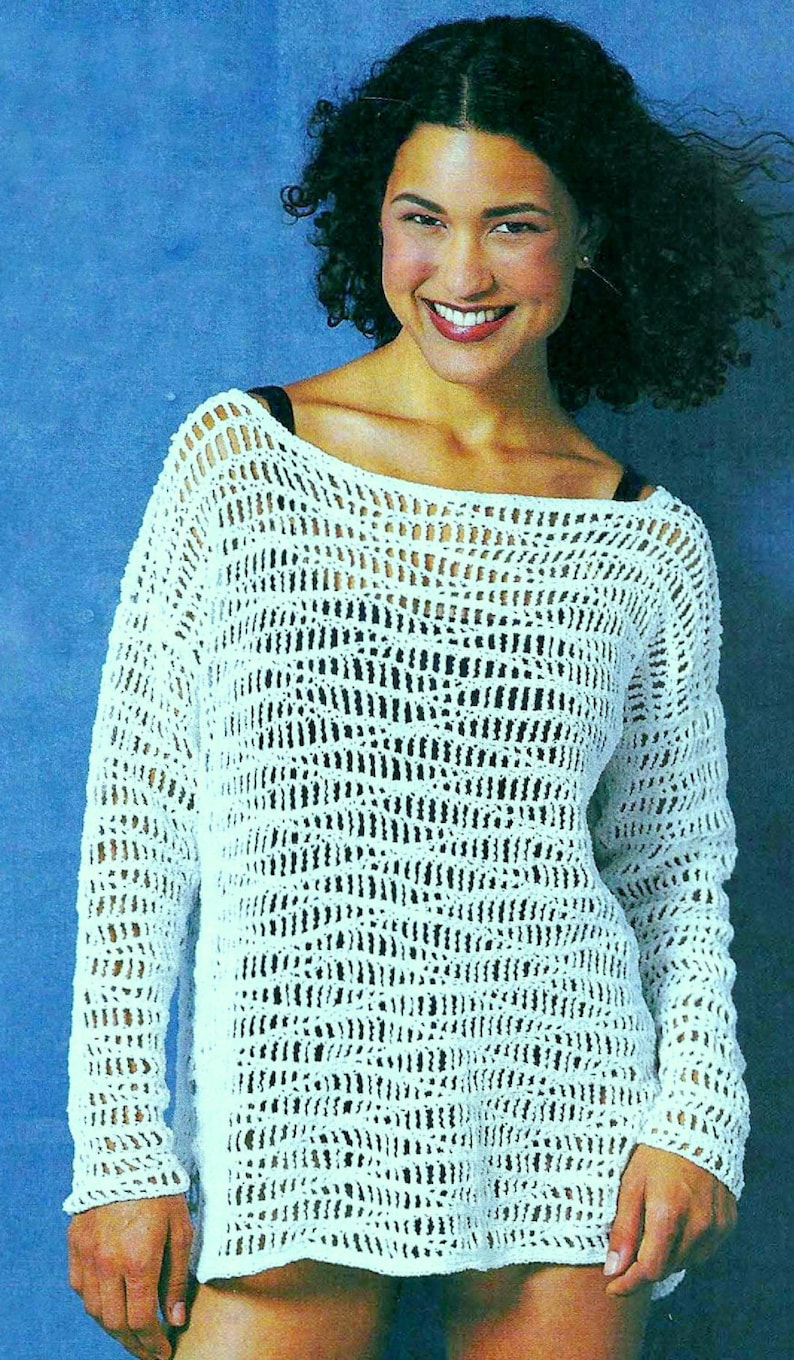 Vintage Crochet Pattern Mesh Tunic Sweater Lace Beach Cover up Etsy