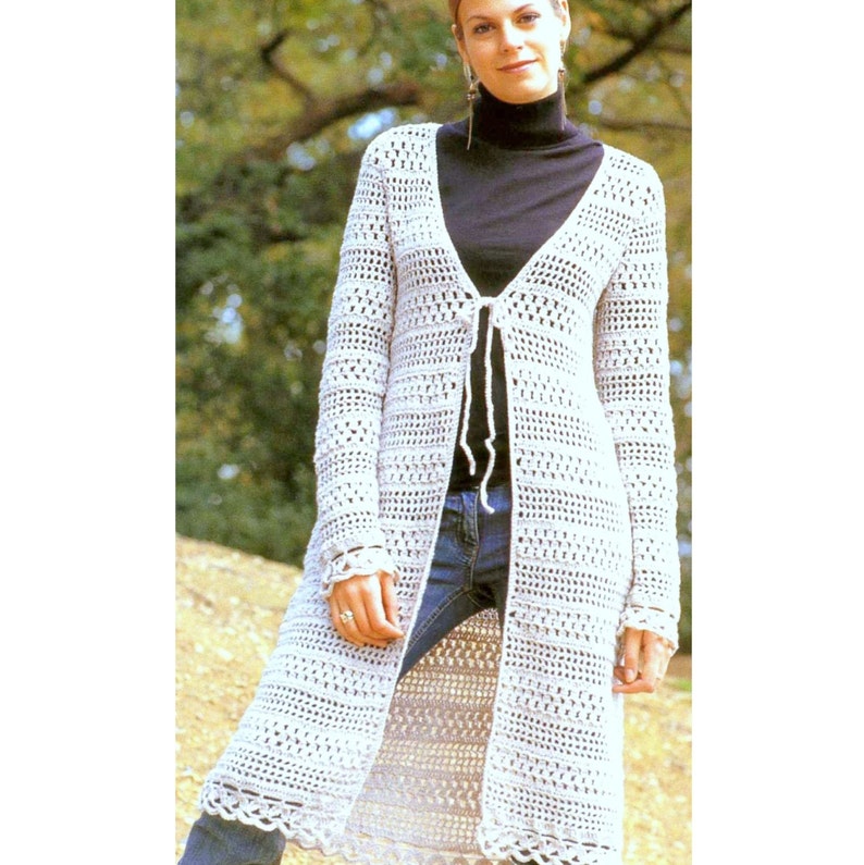 Crochet Pattern Vintage Long Line Cardigan Waistcoat Jacket Etsy