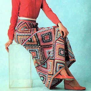 INSTANT DOWNLOAD PDF Vintage Crochet Pattern Granny Squares Maxi Skirt Retro Boho Festival image 1