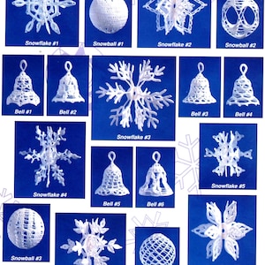 Vintage Crochet Pattern Snowballs Snowflakes Bells Christmas Tree Decorations Tree Trims Baubles Holiday