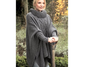 INSTANT DOWNLOAD PDF Vintage Knitting Pattern Tweed Cable Poncho Cape Wrap Cloak  Aran Cuffs Roll Neck Polo Neck