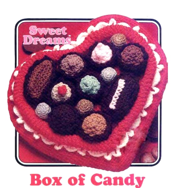 TÉLÉCHARGEMENT INSTANTANÉ PDF vintage Crochet Pattern Boîte de chocolats Bonbons Bonbons Truffes Valentines Heart Birthday Party Play Food Faux
