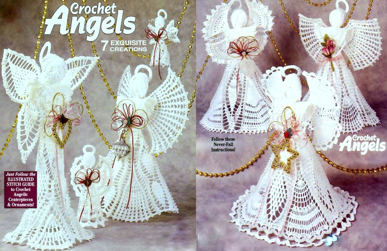 INSTANT DOWNLOAD PDF Vintage Crochet Pattern Angels Seven Designs Christmas Tree Mantel Table Decorations Holiday Ornament Tree Trims image 1
