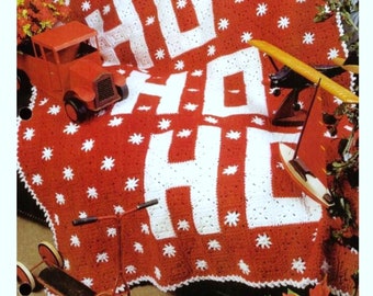 Vintage Crochet Pattern for Ho Ho Ho Christmas Holiday Afghan  Blanket Throw   INSTANT DOWNLOAD PDF