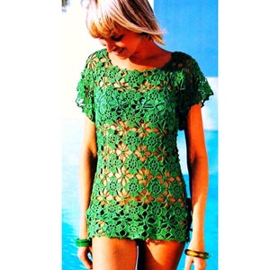 Vintage Crochet Pattern  Motif Tunic Top Beach Cover Up Ladies Womans Retro Fashion PDF Download