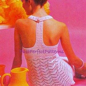 INSTANT DOWNLOAD PDF Vintage Crochet Pattern  Racer Back  Mini Dress  Sun Dress Party Retro