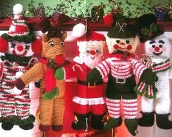 Vintage Crochet Pattern Christmas Stockings   Reindeer Elf Santa Snowman Clown  Father Christmas Rudolph Holiday Decoration Ornament
