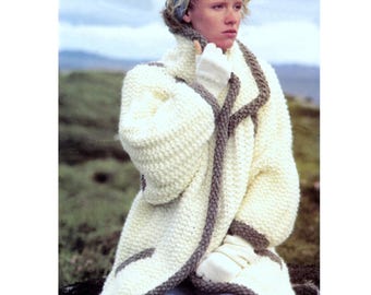 INSTANT DOWNLOAD PDF Vintage Knitting Pattern  Jacket Cardigan Car Coat  Super Bulky Super Chunky