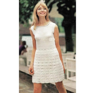 INSTANT DOWNLOAD PDF Vintage Crochet Pattern  White Lace Mini Dress  1960s Retro