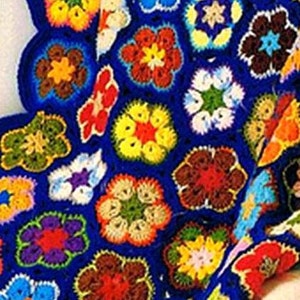 Vintage Crochet Pattern  for Granny Square African Flower Paperweight Afghan Throw Blanket  Retro