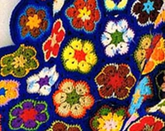 Vintage Crochet Pattern  for Granny Square African Flower Paperweight Afghan Throw Blanket  Retro