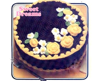 INSTANT DOWNLOAD PDF Vintage Crochet Pattern Chocolate Cake  Birthday Tea Party Cake Play Food Faux