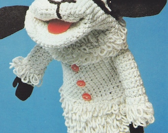 Vintage Crochet Pattern  Lambchop Glove Puppet   Toy  Sheep Lamb Chop Retro