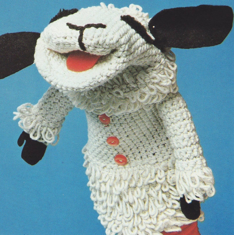 Vintage Crochet Pattern Lambchop Glove Puppet Toy Sheep Lamb Chop Retro 画像 1