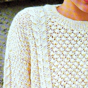 INSTANT DOWNLOAD PDF Vintage Knitting Pattern Aran Sweater Jumper Irish Moss Stitch and Cable image 2