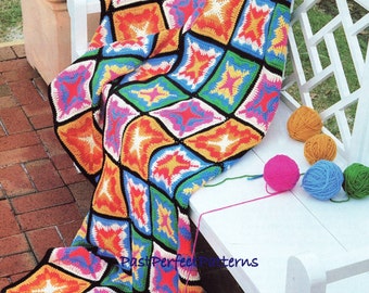 INSTANT DOWNLOAD PDF Vintage Crochet Pattern for Firecracker Granny Squares  Afghan Throw Blanket  Retro