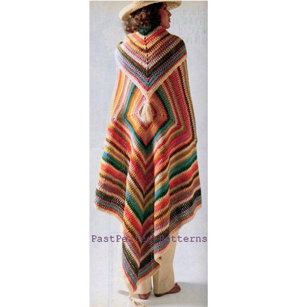 LAST FEW DAYS - Closing Soon!  Vintage Crochet Pattern   Granny Square  Shawl Wrap Poncho Cloak  and Vest Top Retro 1970s