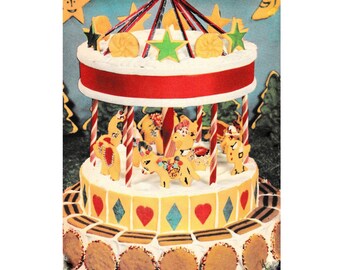 Almost Free Vintage Recipe Cookie Carousel Merry Go Round Fair Ground Birthday Cake Celebration Cake INSTANT DOWNLOAD PDF Nearly Free