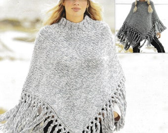 Vintage Knitting Pattern  Ladies and Girls Fringed Poncho   Super Chunky Bulky  Cape Wrap Cloak  INSTANT DOWNLOAD