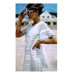 Vintage Crochet Pattern   Lace Beach Cover Up  Baby Doll Dress Tunic  Mini Retro Plus Free Pattern