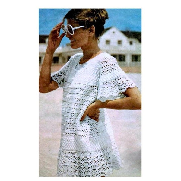 vintage Crochet Pattern Lace Beach Cover Up Baby Doll Robe Tunique Mini Retro Plus Modèle Gratuit