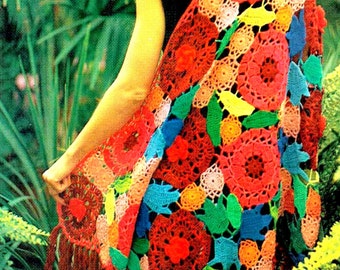 RETIREMENT SALE ***  Vintage Crochet Pattern    Floral Shawl   Flower Motif Rose Poppy Bluebell Zinnia  Wrap  Cape