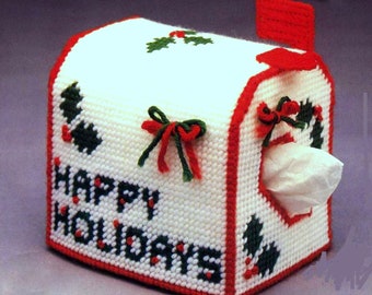 INSTANT DOWNLOAD PDF Vintage Plastic Canvas Pattern Christmas Happy Holidays Mail Box Tissue Box Cover Holiday Decor