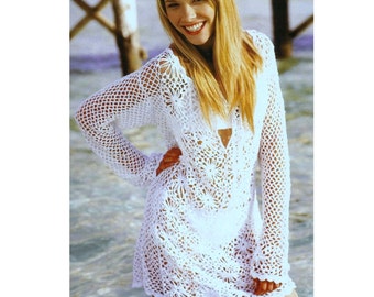 Crochet Pattern Vintage  Mesh and Flower Tunic   Beach Cover Up INSTANT DOWNLOAD PDF