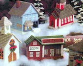 Plastic Canvas Christmas Holiday Village Toy Town Mini Houses Miniatures Church School Ornament Table Decoration