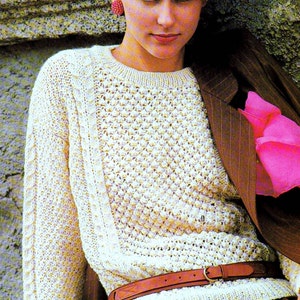 INSTANT DOWNLOAD PDF Vintage Knitting Pattern Aran Sweater Jumper Irish Moss Stitch and Cable image 3