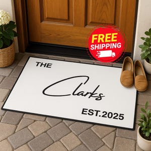 Custom Family Doormat Personalized Name Welcome Mat Indoor Outdoor Rug Housewarming Gift Modern Entryway Decor Est. Doormat