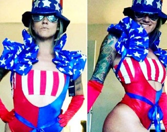 Showgirl Wonder Woman Uncle Sam Dance costume Cosplay Collar Bolero Shrug Burlesque Ringmaster Circus Carnival