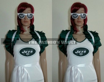 Ready to ship Set NY Jets fan  Showgirl Cosplay  Shoulder Collar Bolero wrap tshirt glasses Fashion vault