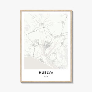 Impresión de mapa de Huelva, regalo de mapa de Huelva, póster de Huelva, obra de arte de mapa de la ciudad para el hogar y la oficina, España