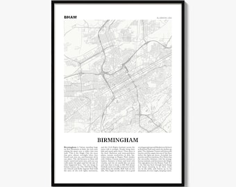 Birmingham-Stadtplan-Druck, Zeitungsposter, Stadtreise-Alabama-Wanddeko