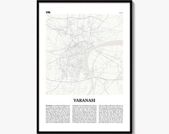 Varanasi Map Print, Newspaper Poster, City Travel Wall Art Decor